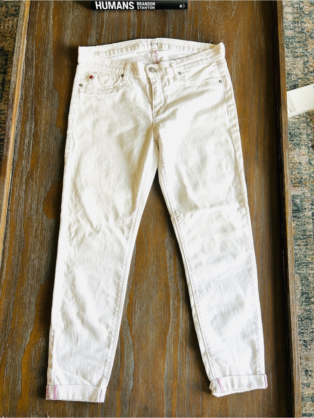 Hudson Jeans "Harkin" White Cuffed Super Skinny Cropped Jeans Size 29